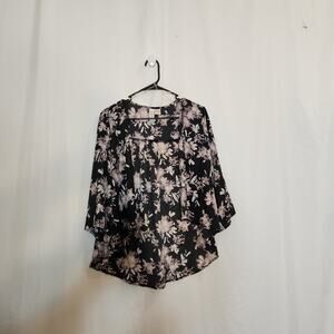 MIMI CHICA Black Purple Floral Lightweight Kimono Womens Medium M Boho Bohemian